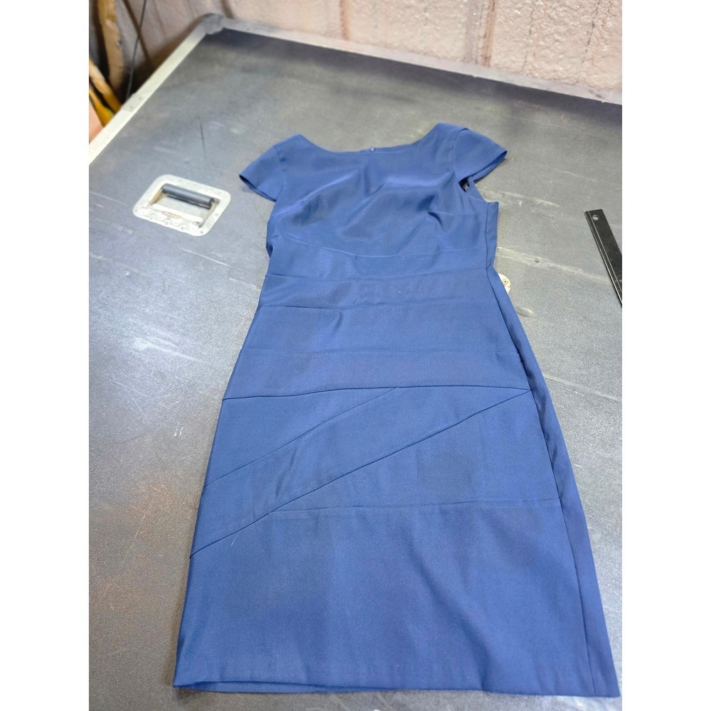 AGB Dress Petite Navy Blue Short Sleeve Tiered Pleated Sheath Dress 6P